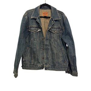 Gap 1969 Denim Jacket Mens Size L Button-Up Distressed Medium Wash Blue Cotton